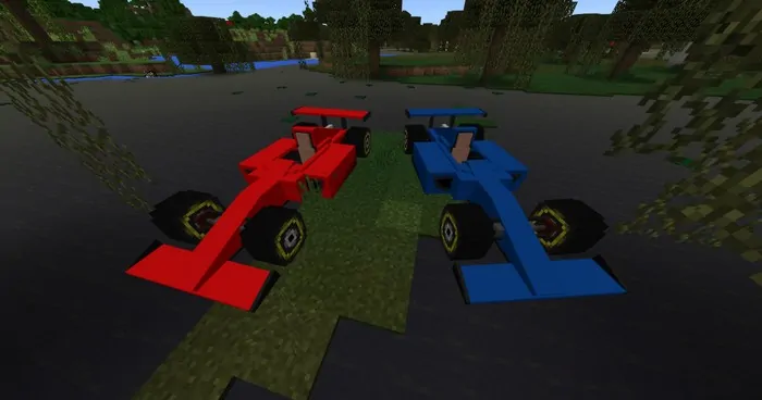 Синий и красный гоночные автомобили