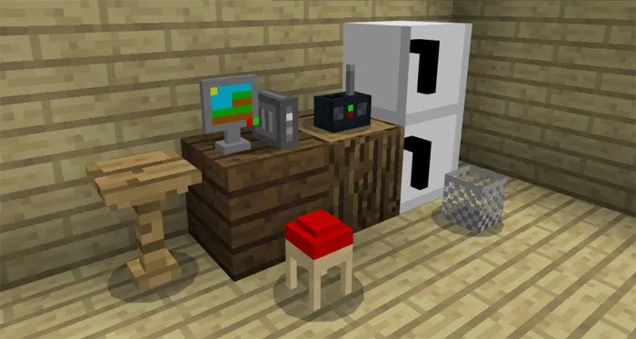 Холодильник, компьютер, стол и стул в Minecraft 1.2.5